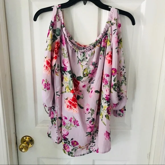 SWEET PEA purple colorful floral off the shoulder shirt Size medium - Picture 2 of 9